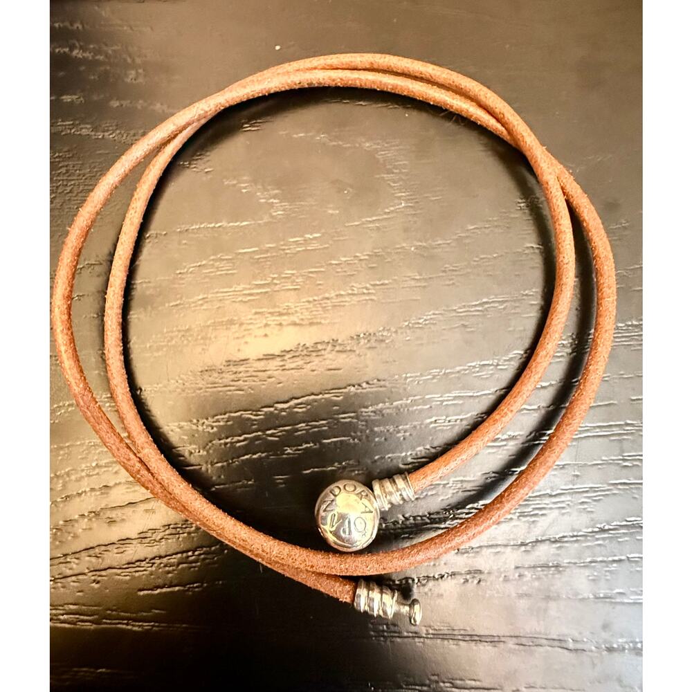 Authentic Pandora Brown Double Wrap Leather Bracelet S925 ALE 22” Size 7